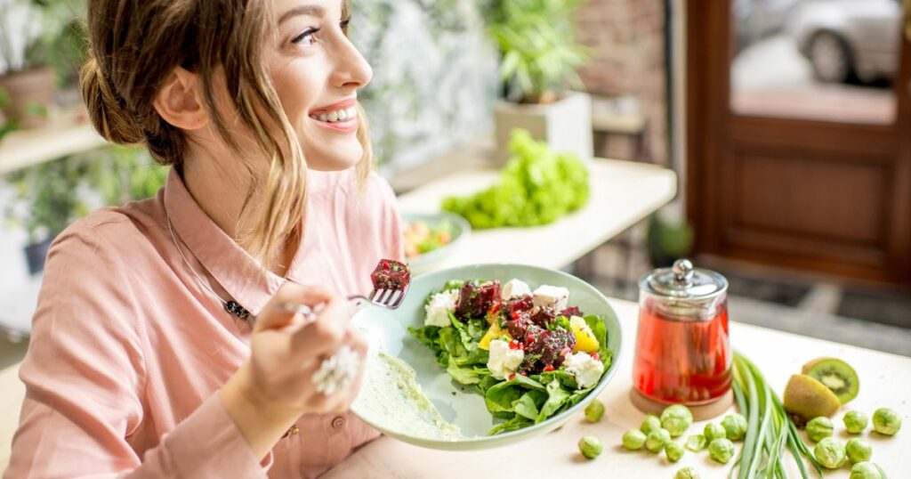 woman taking protein food